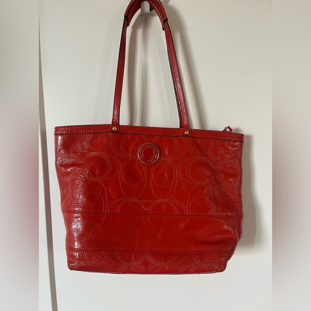 Coach Patent Leather Signature Embossed - Stitched C - Shoulder Bag.